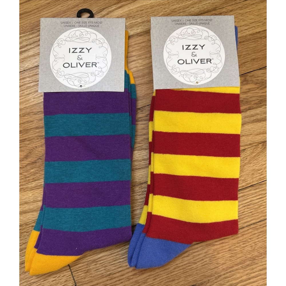 Izzy & Oliver Bold Stripe- Purple &Teal Socks, Yellow & Red- 2 New pairs - fast